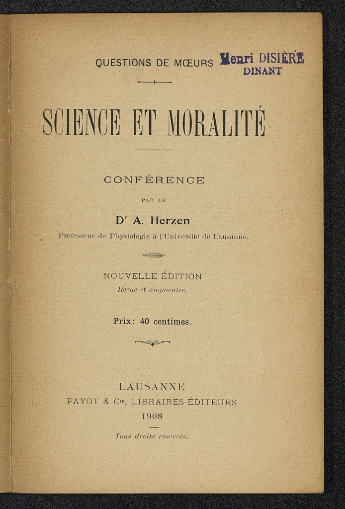 Science et moralité. Conférence