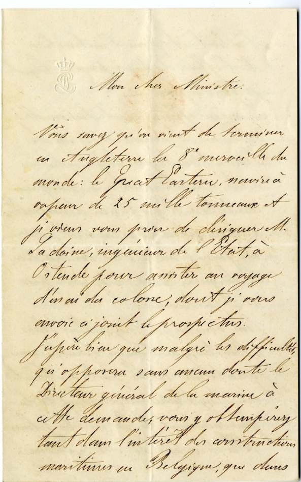 Lettre autographe du comte de Flandre Philippe-Eugène-Ferdinand-Marie au baron Adolphe de Vrière