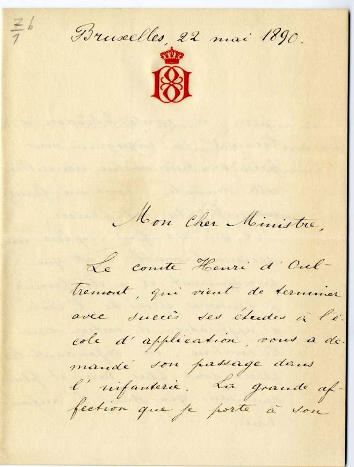 Lettre manuscrite du prince Baudouin à M. le Ministre Charles Pontus