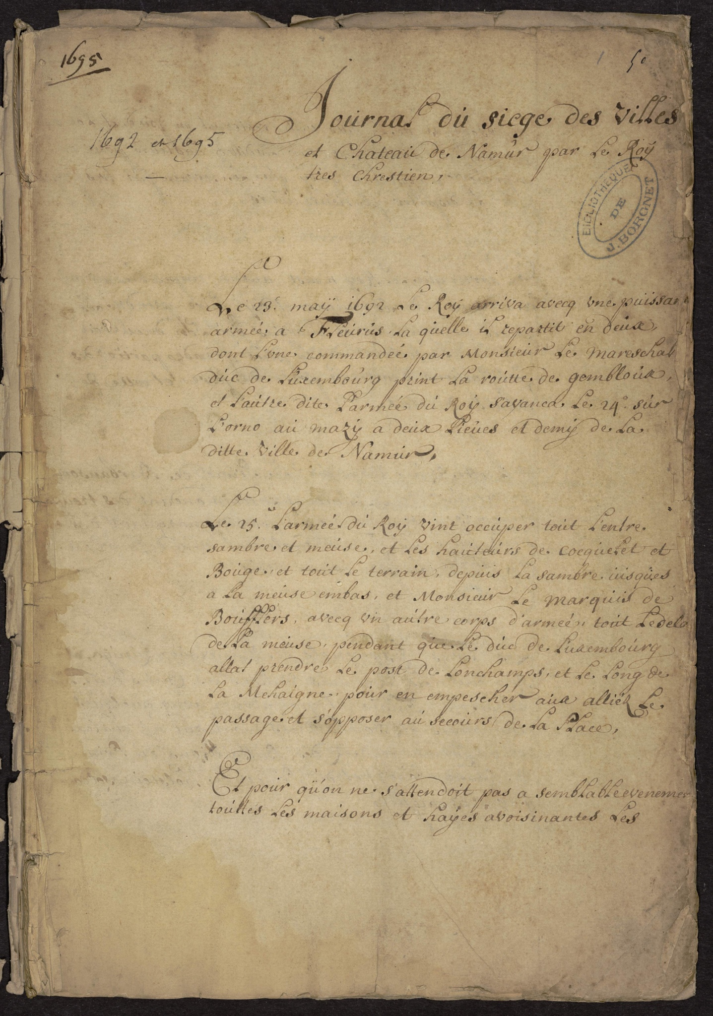 Journal des sièges de Namur, 1692 et 1695