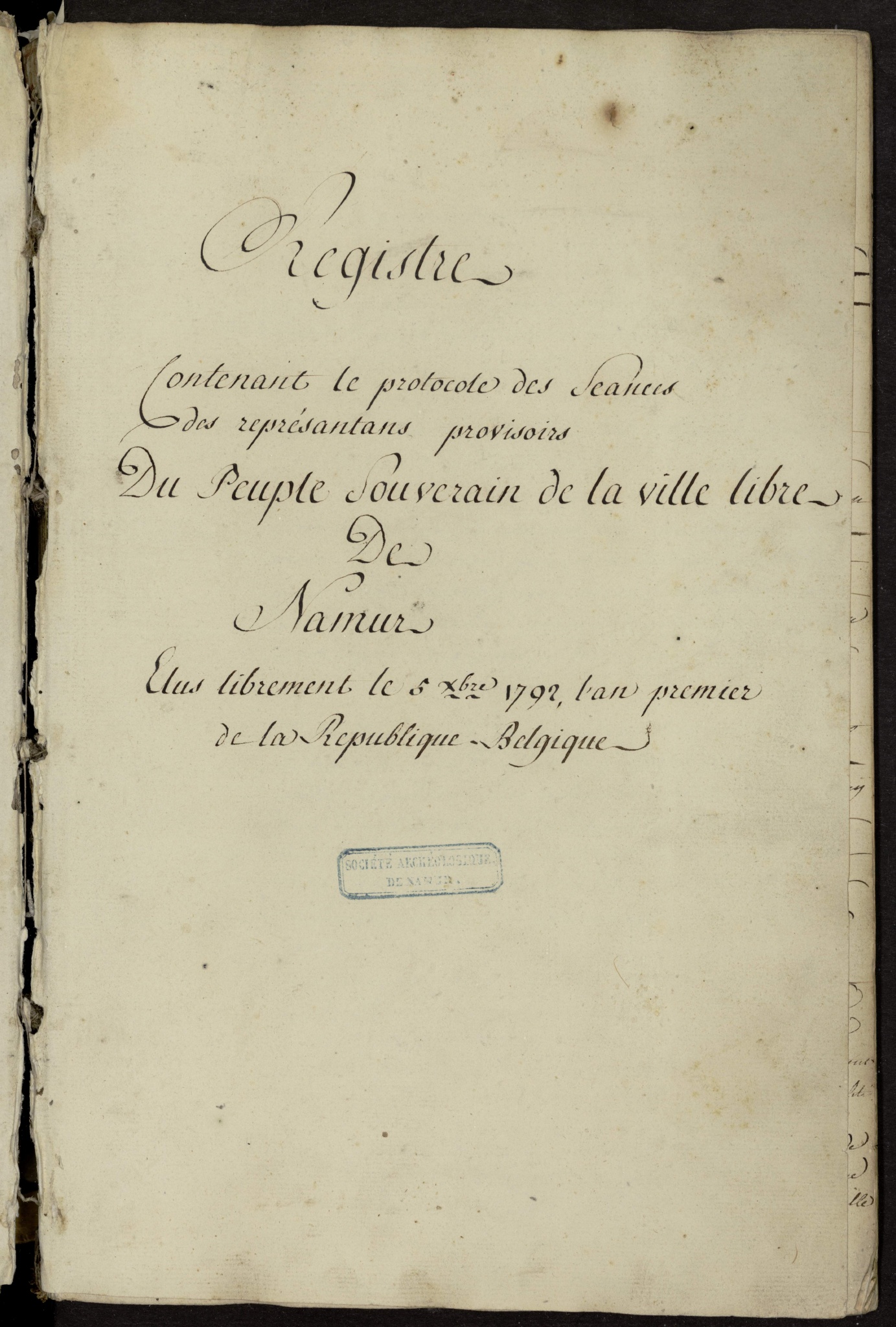 Protocole des séances des Représentants provisoires de Namur, 1792