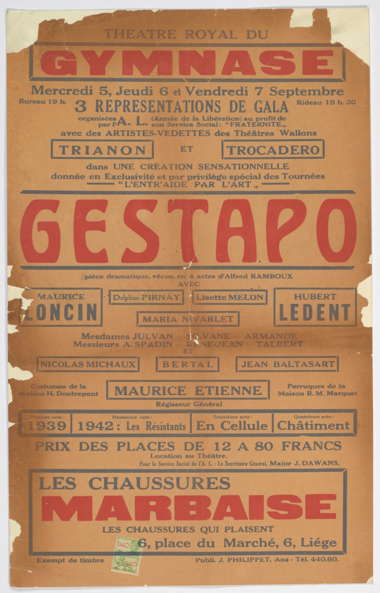 "Gestapo", pièce dramatique en 4 actes d'Alfred Ramboux
