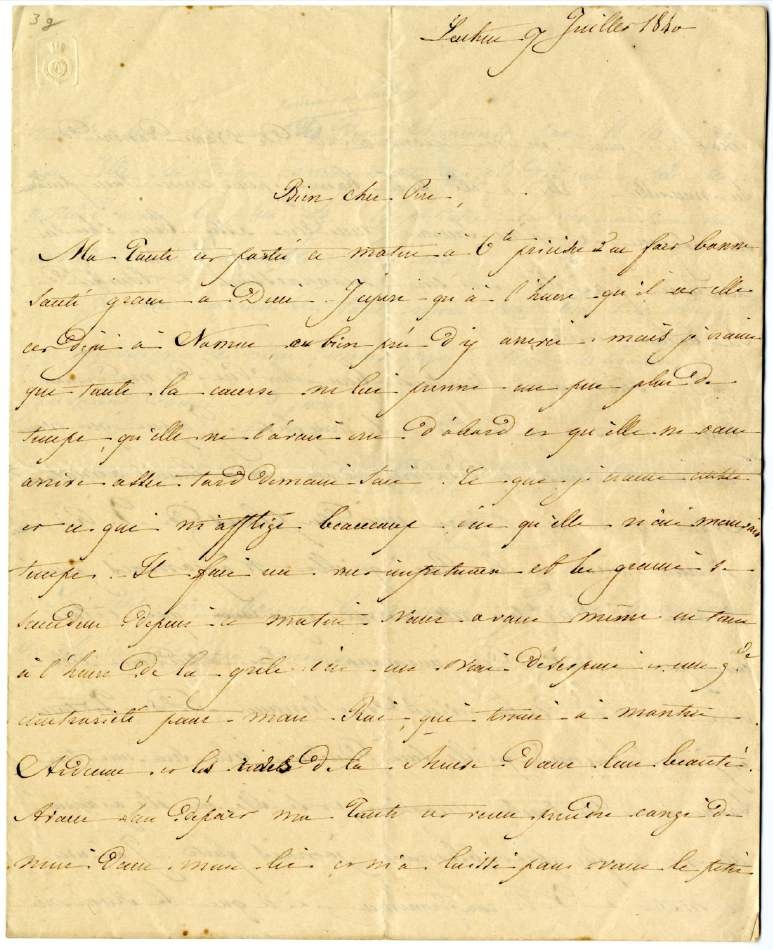 Lettre autographe de Louise-Marie d'Orléans, reine des Belges à Louis-Philippe Ier, roi des Français