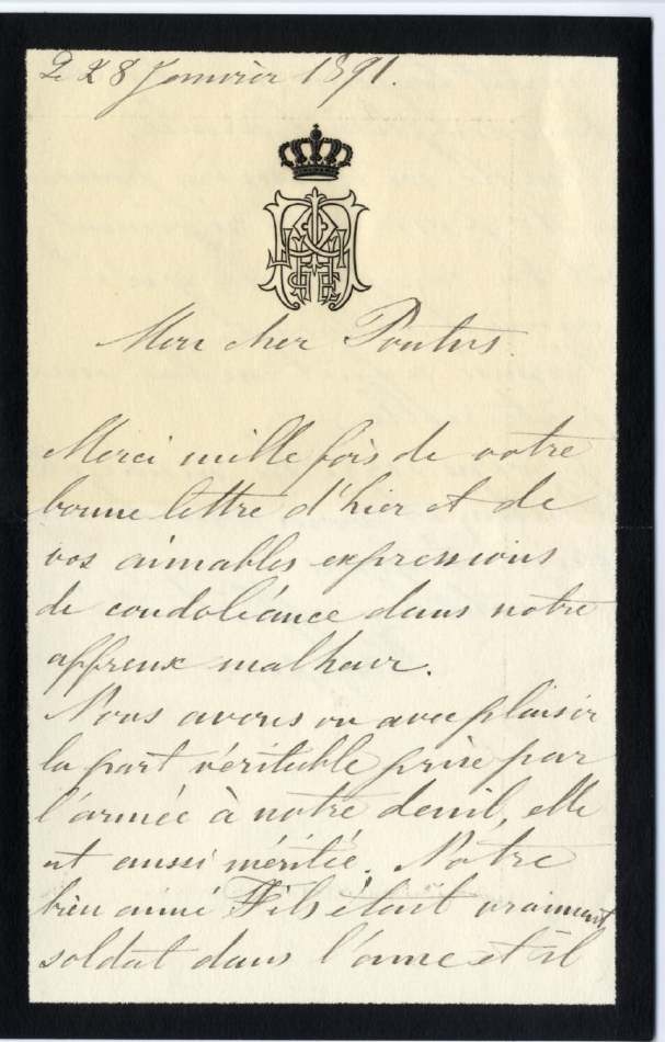 Lettre autographe du comte de Flandre Philippe-Eugène-Ferdinand-Marie à monsieur Charles Pontus