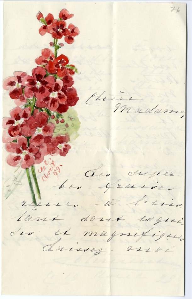Lettre autographe de la princesse de Belgique Clémentine à madame Mary Warocqué