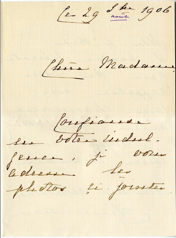 Lettre autographe de la princesse de Belgique Clémentine à madame Mary Warocqué