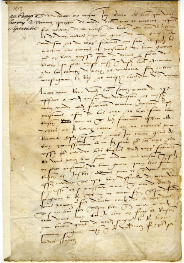 Lettre autographe du roi de France, François Ier à la gouvernante des Pays-Bas, Marguerite d'Autriche