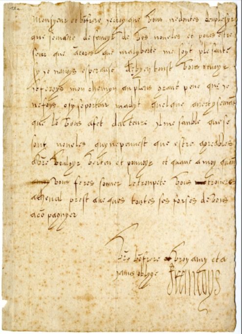 Lettre autographe du roi de France, François Ier à l'empereur du Saint Empire Romain Germanique, Charles Quint