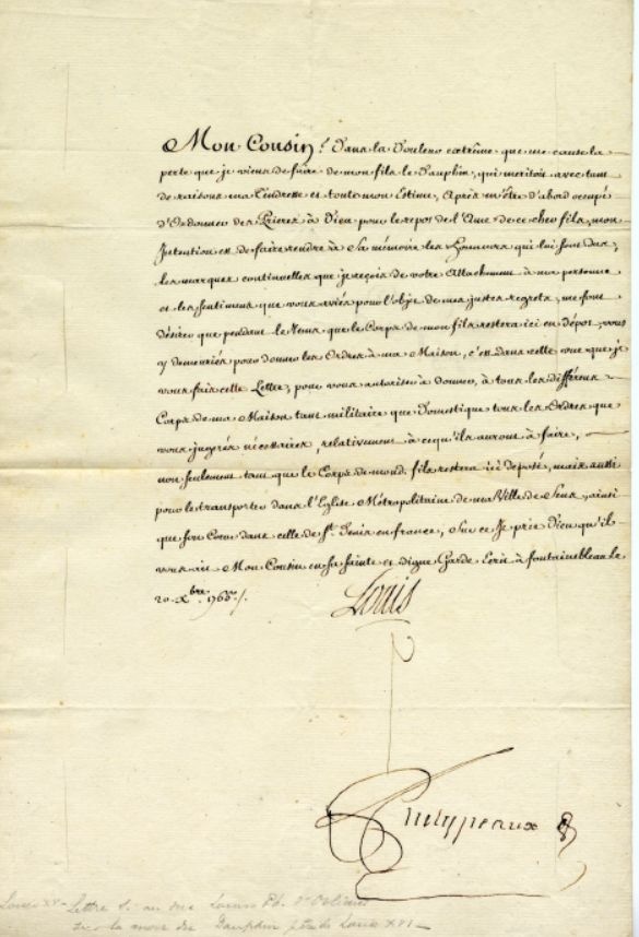 Lettre autographe du roi de France, Louis XV au duc d'Orléans, Louis Philippe Ier