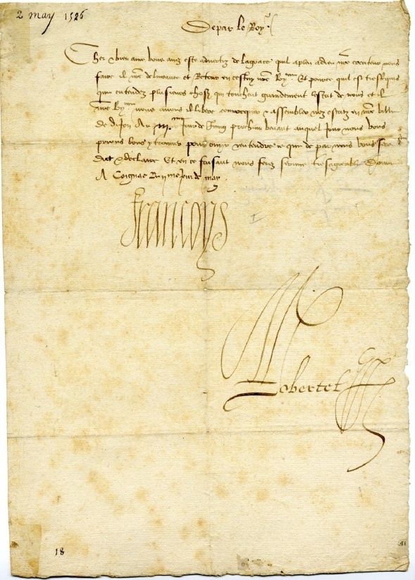 Lettre autographe de François Ier, Roi de France