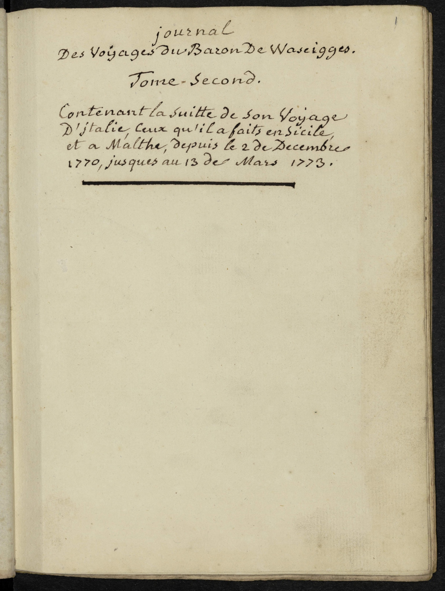 Journal de mes voyages (1767-1774).