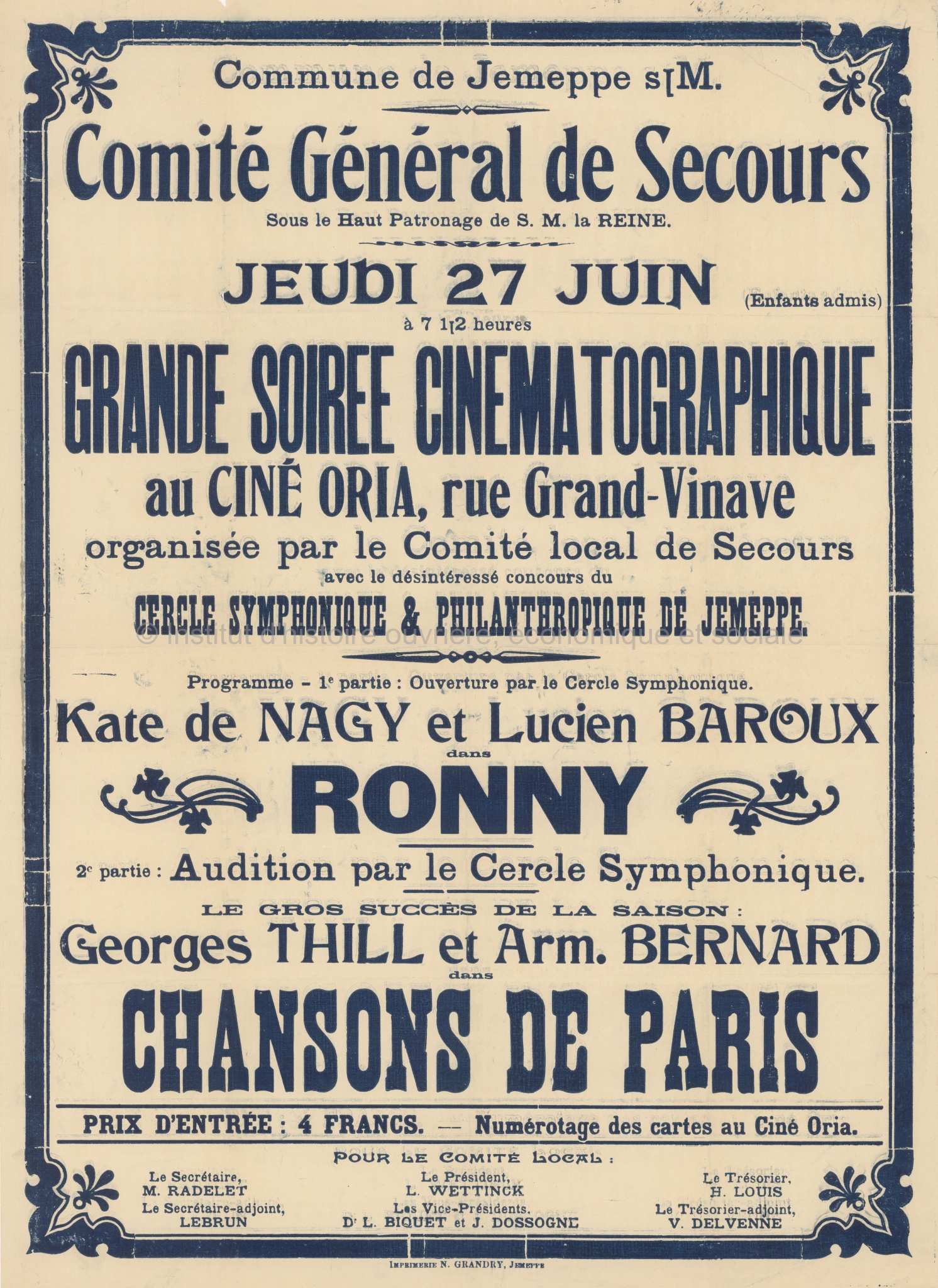 Affiche - Grande soirée cinématographique au Ciné Oria à Jemeppe-sur-Meuse