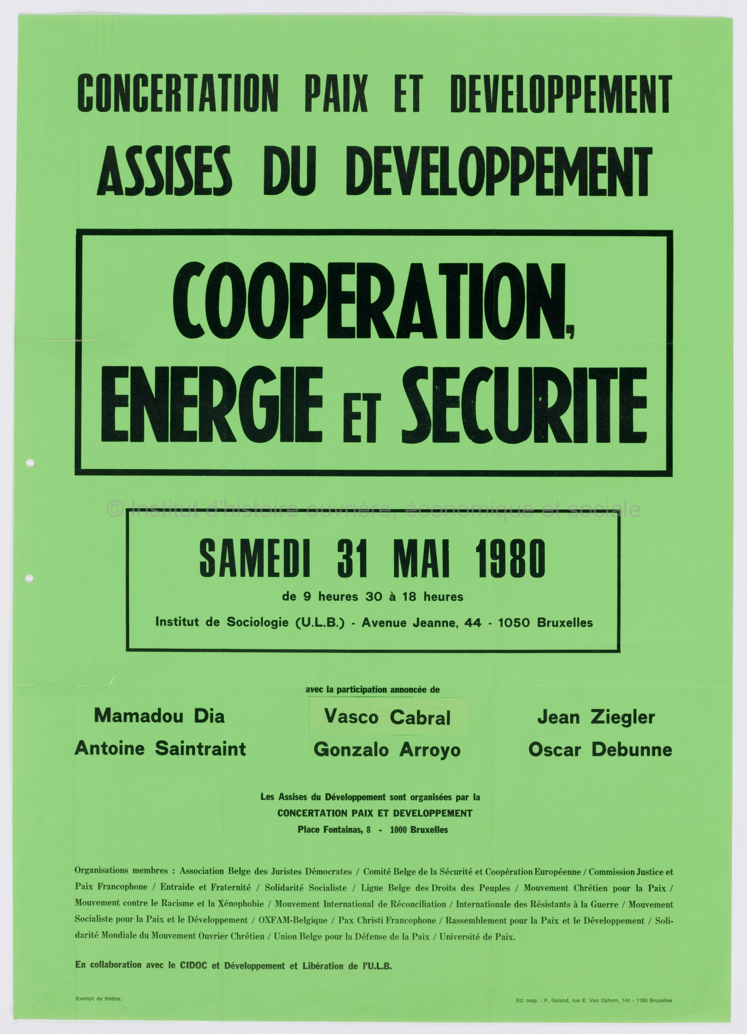 Concertation Paix et développement, Assises du développement : "Coopération, énergie et sécurité" : samedi 31 mai 1980