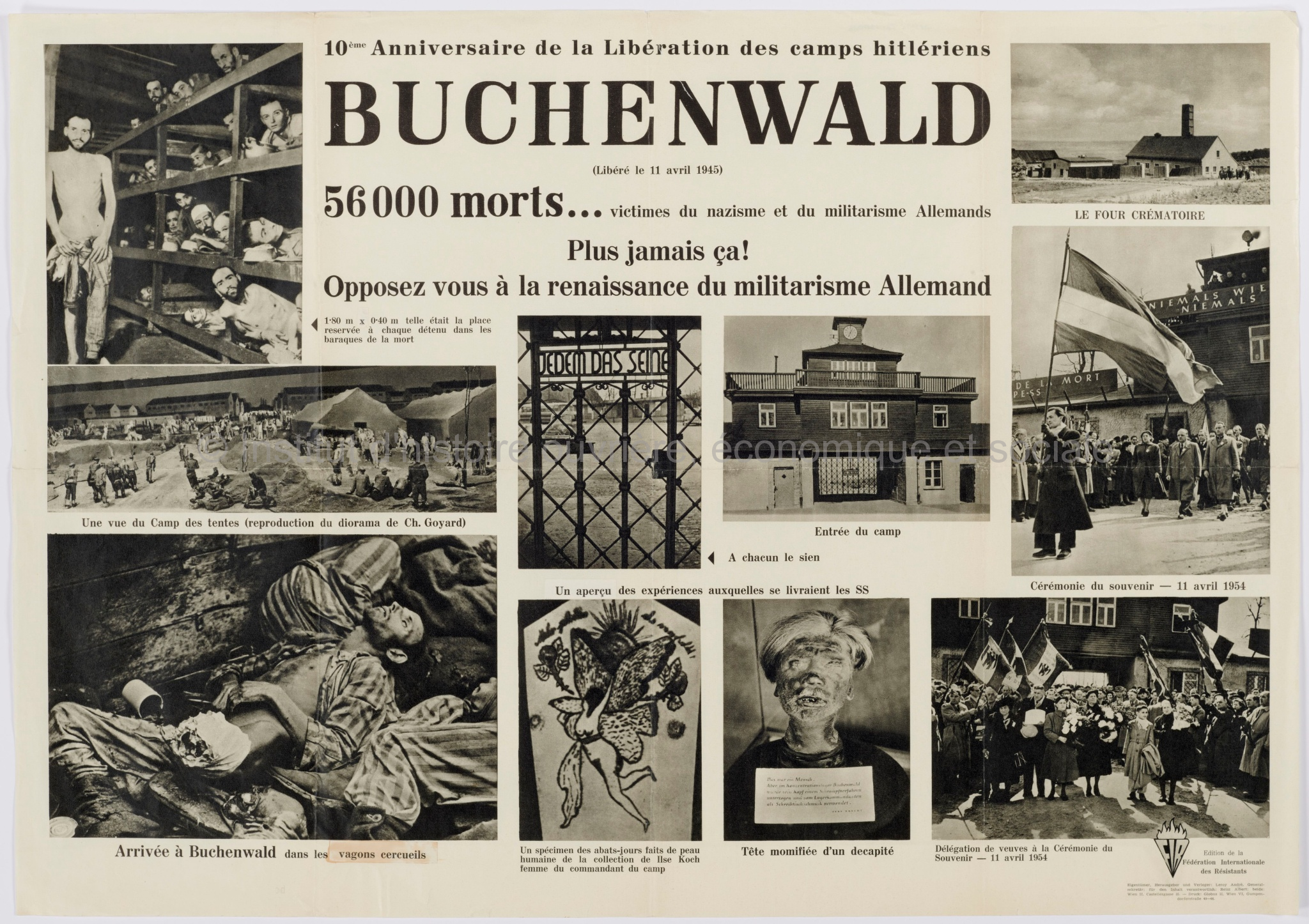 10ème anniversaire de la libération des camps hitlériens : Buchenwald (libéré le 11 avril 1945)