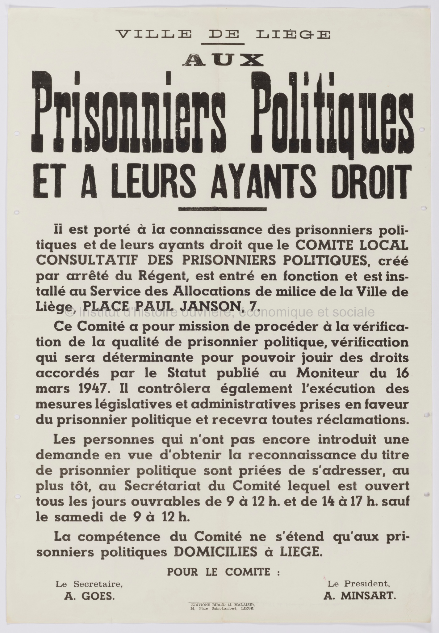 Aux prisonniers politiques et à leurs ayants droit