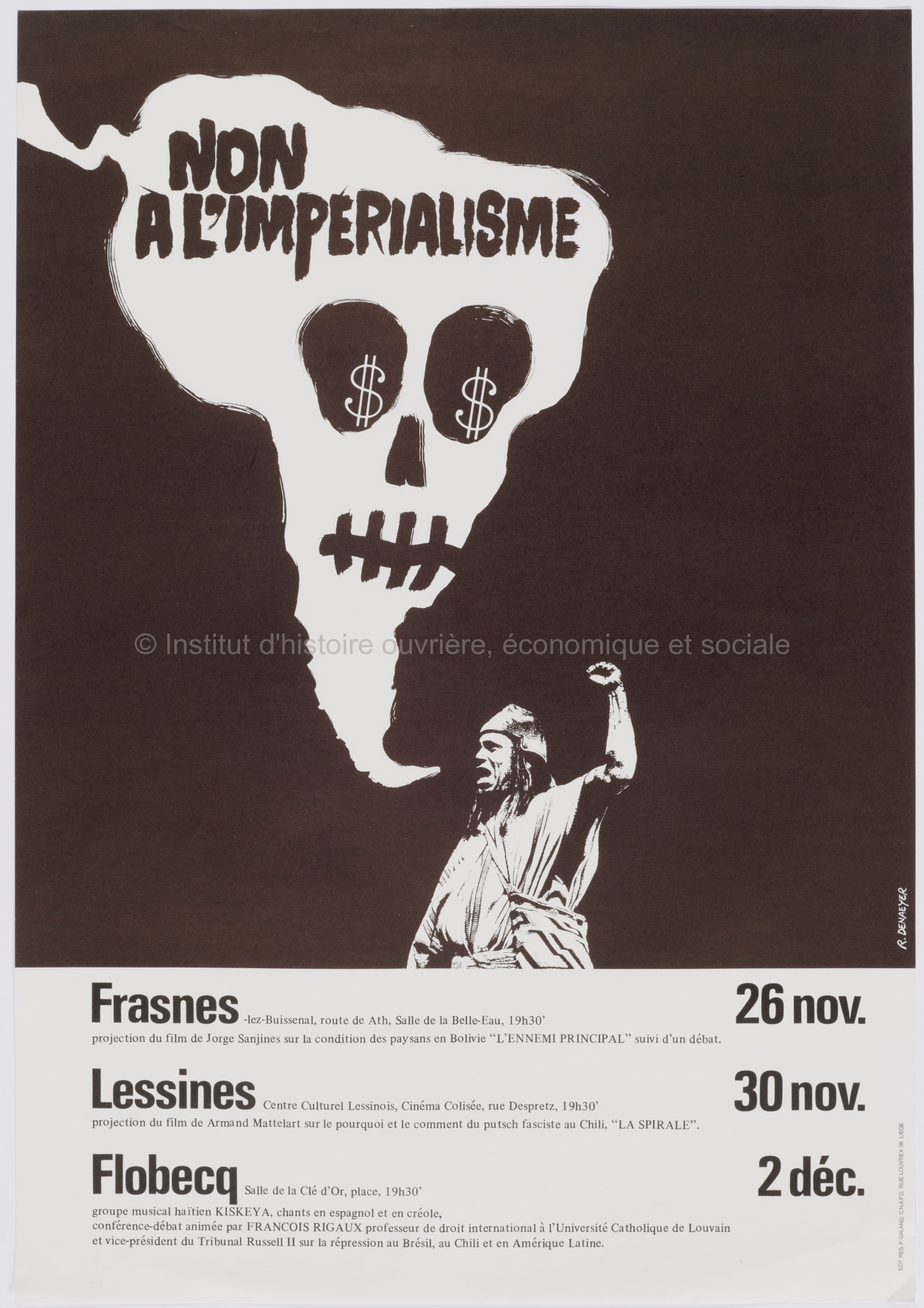 Non à l'impérialisme. Frasnes 26 nov. Lessines 30 nov., Flobecq 2 déc.