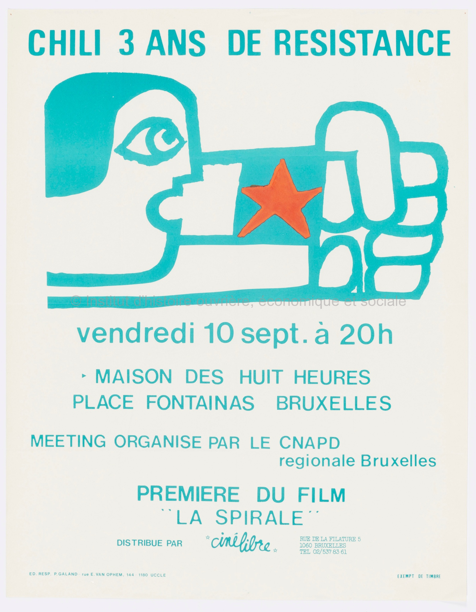 Chili 3 ans de résistance. Vendredi 10 sept. à 20h... Meeting organisé par le CNAPD régionale Bruxelles