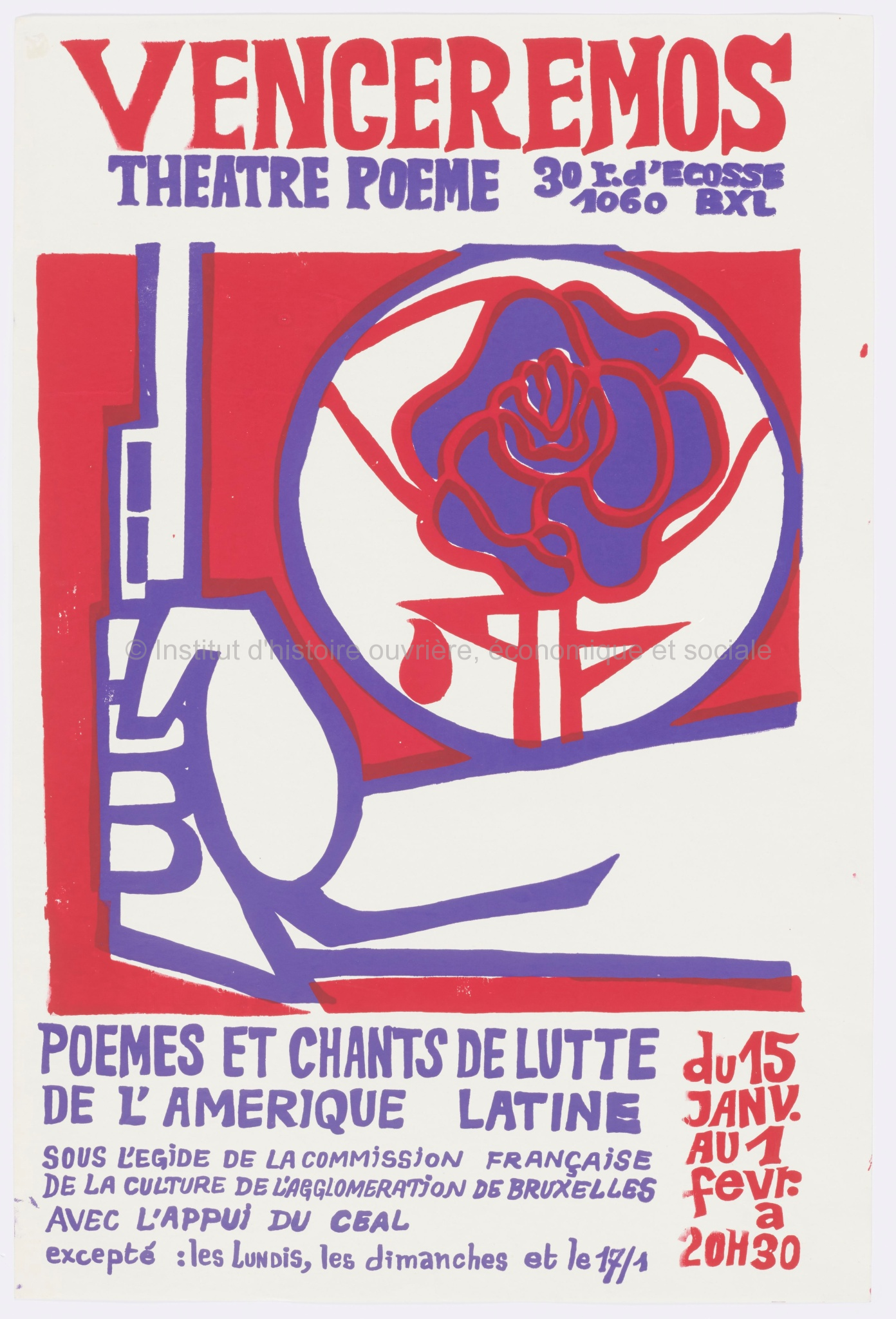 Venceremos : poèmes et chants de lutte de l'Amérique latine sous l'égide de la Commission française de la culture de l'agglomération de Bruxelles avec l'appui du CEAL