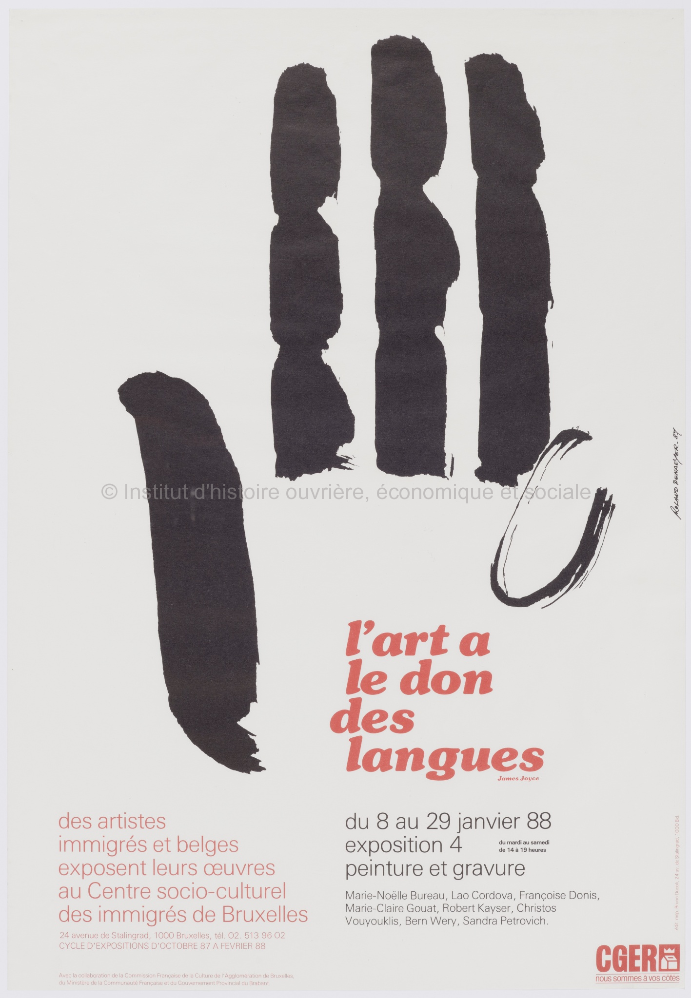 L'art à le don des langues (James Joyce). Des artistes immigrés et belges exposent leurs oeuvres au Centre socio-culturel des immigrés de Bruxelles du 2 au 23 octobre 87