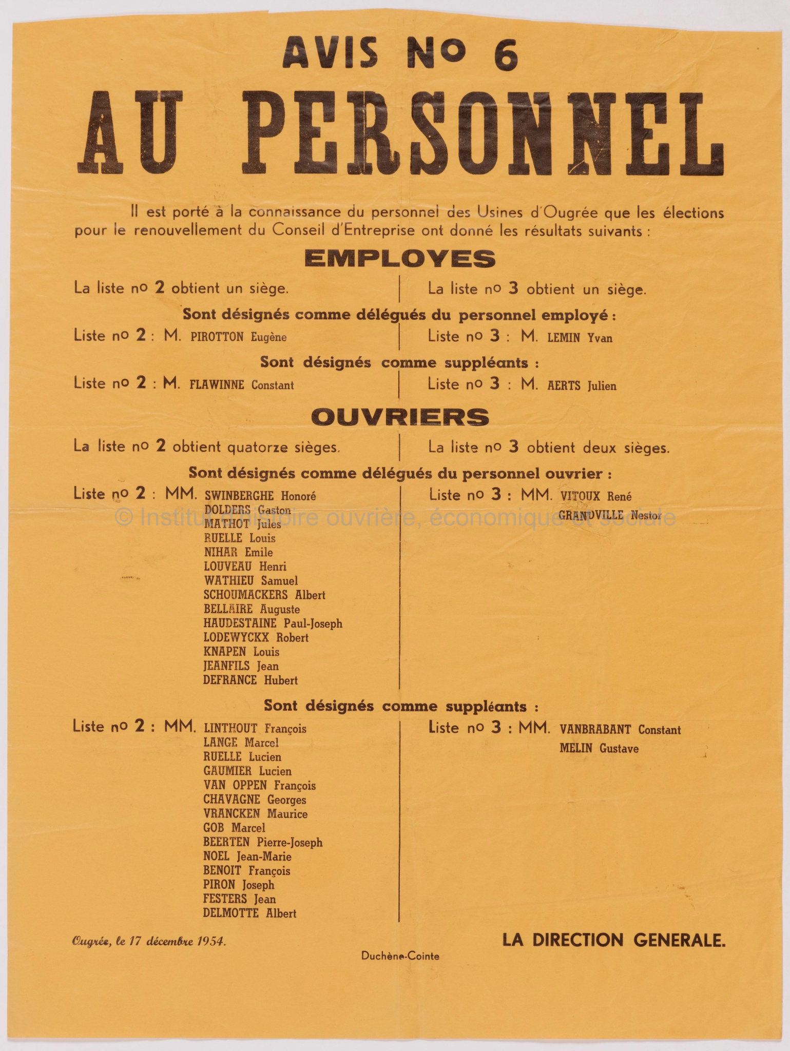 Avis n°6 au personnel