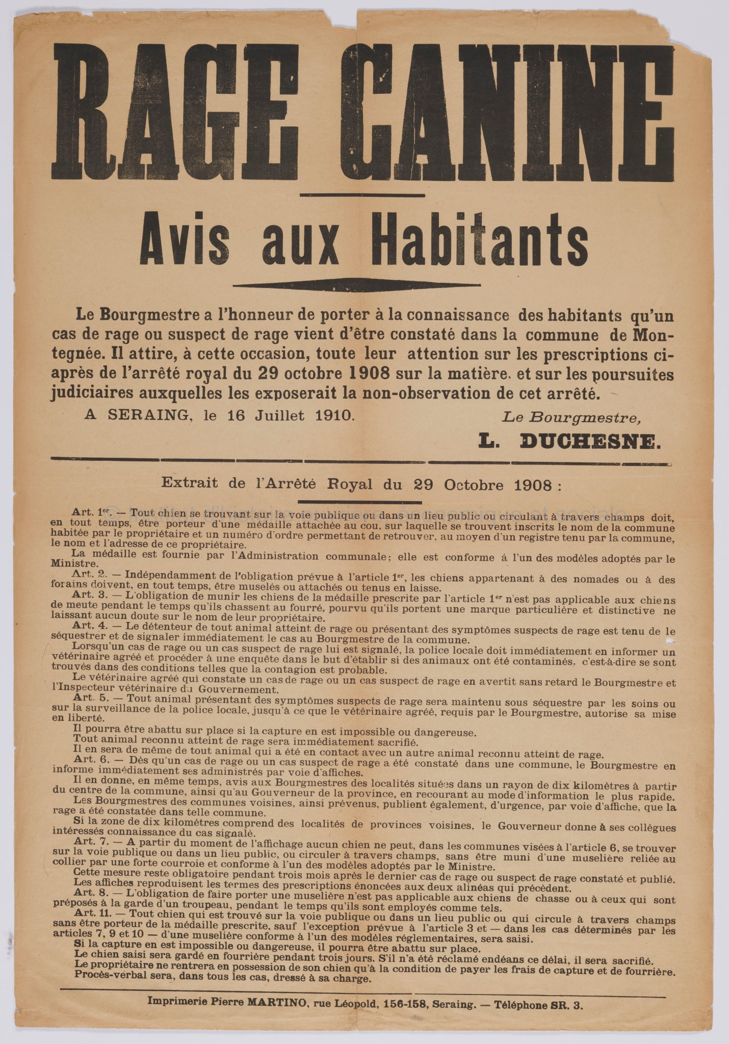 Rage canine : avis aux habitants