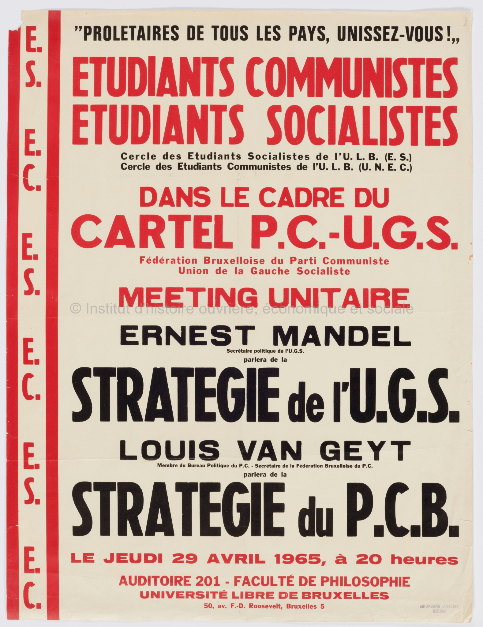 Étudiants communistes, Étudiants socialistes; dans la cadre du cartel PC-UGS, meeting unitaire