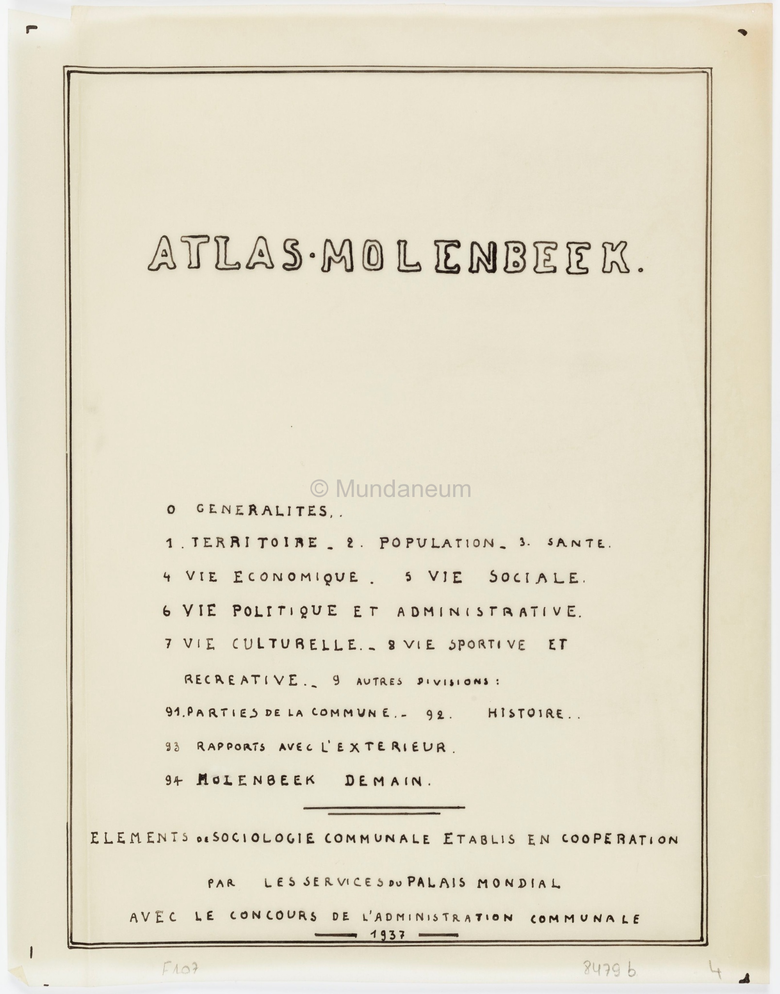 Atlas Molenbeek – Table des matières