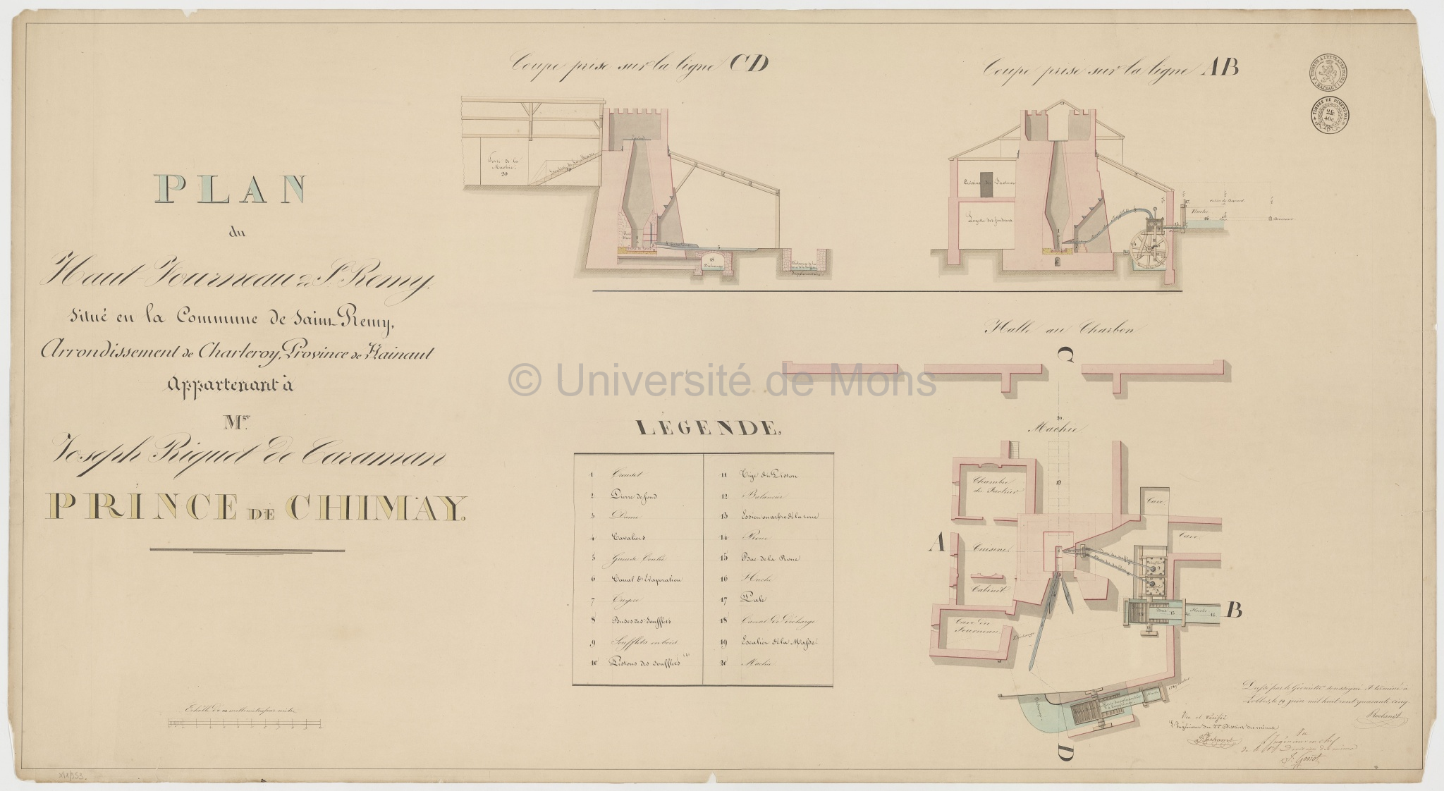 Plan du haut fourneau de Saint-Remy situé en la commune de Saint-Remy… appartenant à M. Joseph Riquet de Caraman prince de Chimay