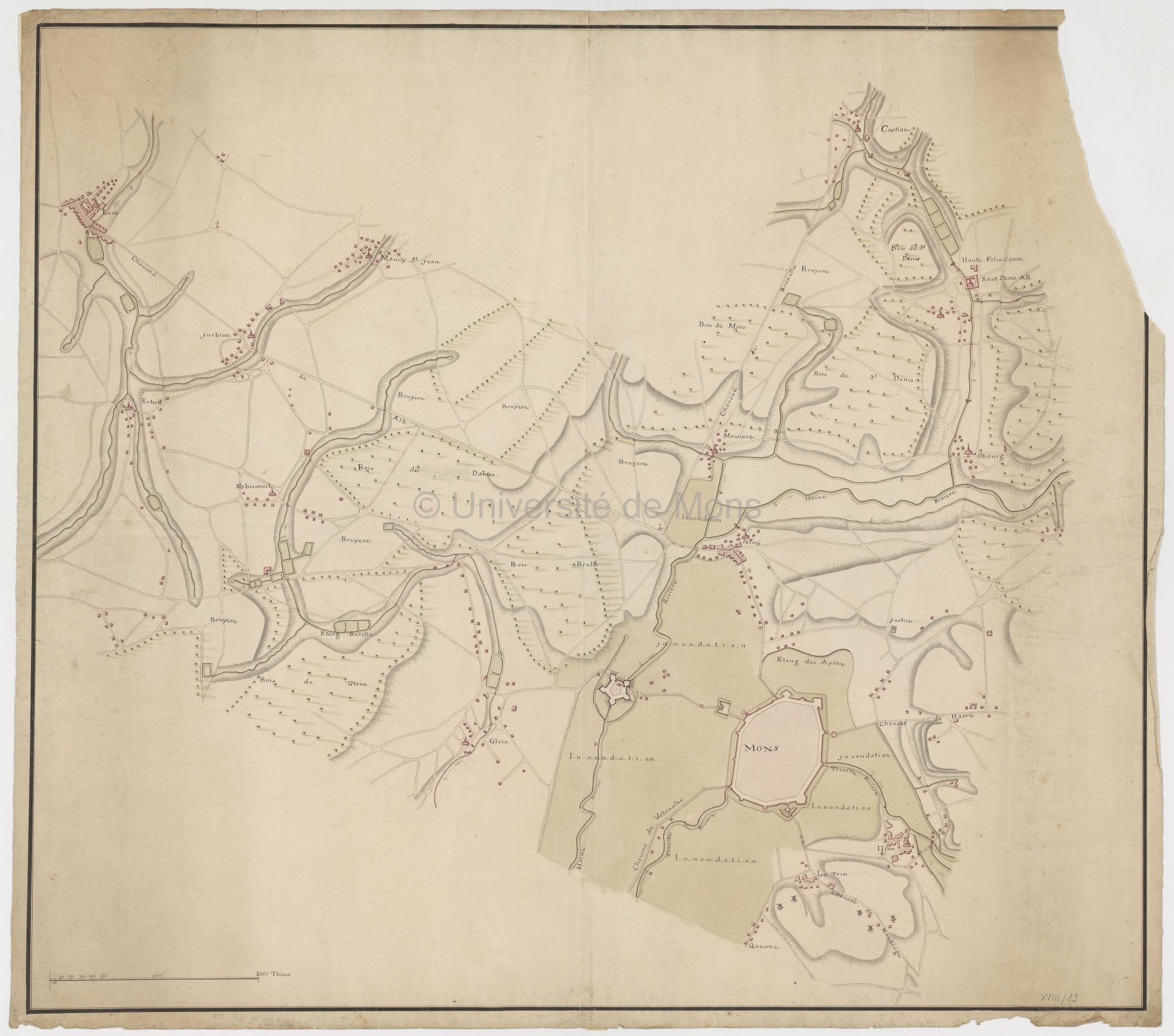 [Carte de Mons jusqu'à Lens, Casteau, Cuesmes et Ghlin]