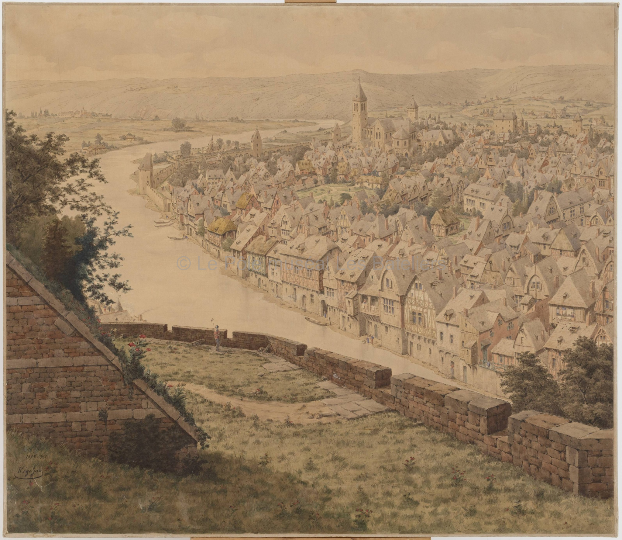 Panorama de la ville au XIVe siècle pris du donjon du château-fort